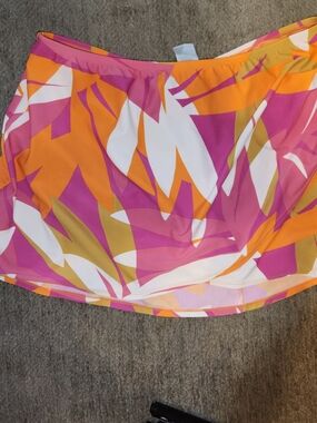 Kona Sol Orange Pink White Abstract Swim Skirt